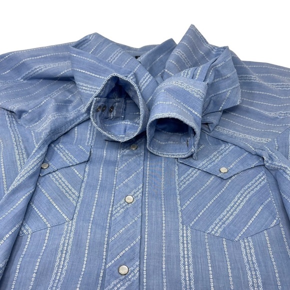 White Horse Light Blue Striped Western Pearlescent Button Long Sleeve Shirt L - Picture 10 of 10